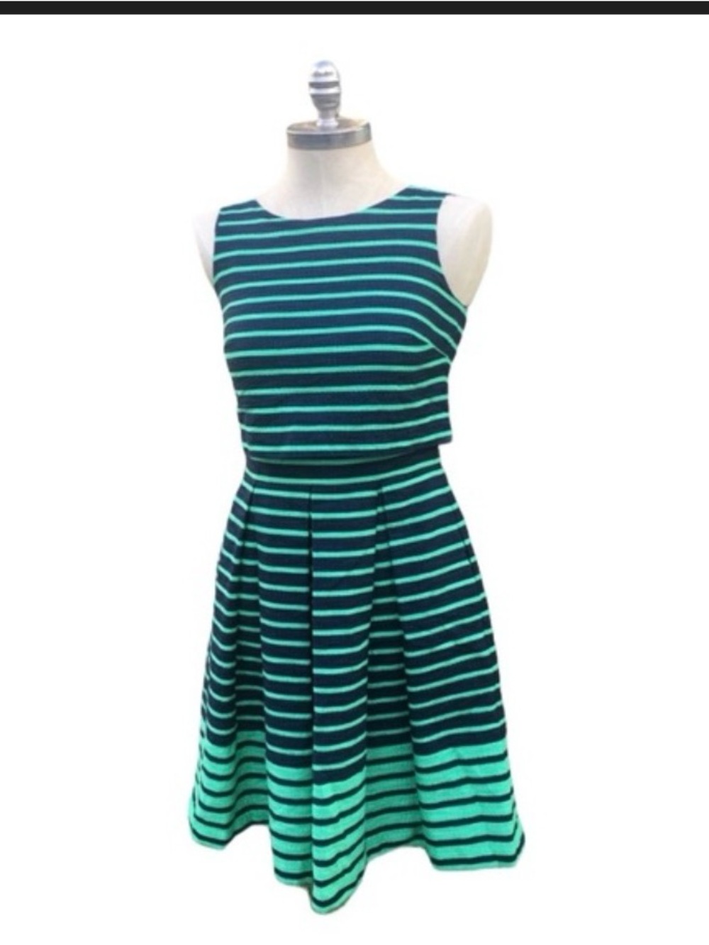 Just...Taylor Navy and Teal Striped Midi Dress